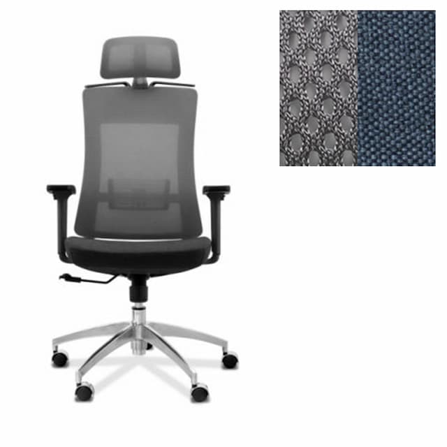 Кресло для персонала Юнитекс Pulse A PS/A/X/SL/3D/h ткань TW серая (спинка)/Bahama синяя (сиденье)